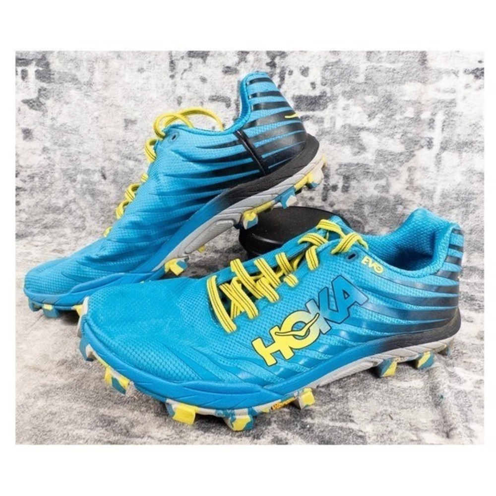 Hoka One One Evo Jawz Trail Running Shoes Womens Size 7 Blue Vibram Sole‎ Racing